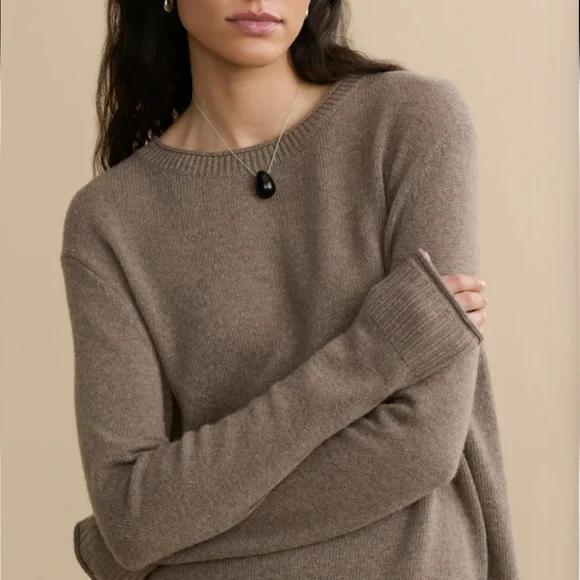 Jenni Kayne Everyday Sweater Taupe Wool Cashmere Blend Quiet Luxury Pullover L - Picture 2 of 10